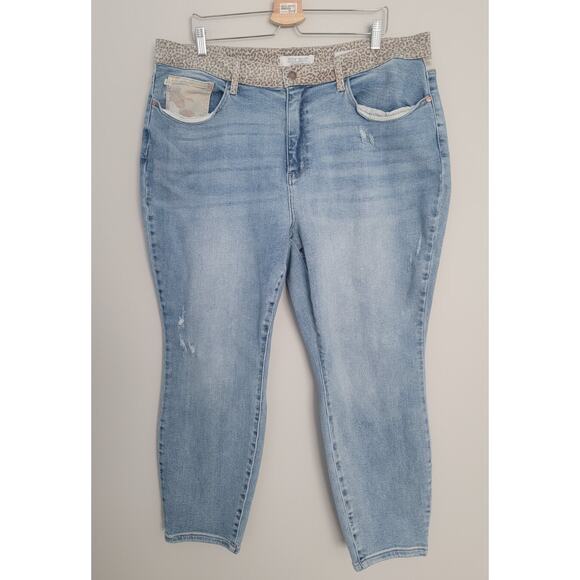 Judy Blue Jeans Womens 22W Distressed Slim Fit Cheetah Print Patch Blue - Picture 1 of 14